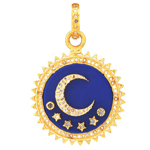 Pave Diamond Lapis Celestial Moon Pendant, (DPM-1230)