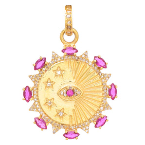 Pave Diamond Evil Eye Ruby Pendant, (DPM-1232)