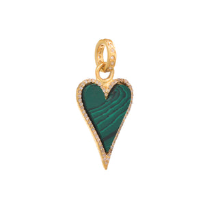 Pave Diamond Malachite Heart Pendant, (DPS-190)