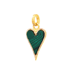 Pave Diamond Malachite Heart Pendant, (DPS-190)