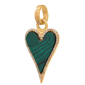 Pave Diamond Malachite Heart Pendant, (DPS-190)