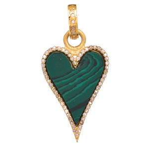 Pave Diamond Malachite Heart Pendant, (DPS-190)