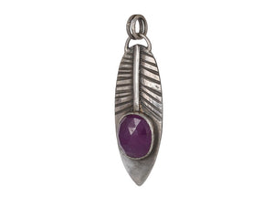 Sterling Silver feather w/ Ruby Cabochon Artisan Handcrafted Pendant, (SP-5596)