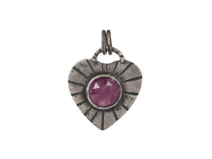 Sterling Silver Ruby Heart Artisan Handcrafted Pendant, (SP-5598)