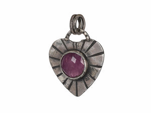 Sterling Silver Ruby Heart Artisan Handcrafted Pendant, (SP-5598)