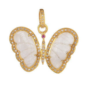 Pave Diamond Pendant Moonstone Butterfly Pendant, (DMN-1090)