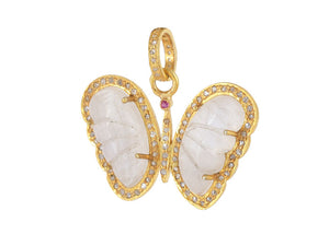 Pave Diamond Pendant Moonstone Butterfly Pendant, (DMN-1090)