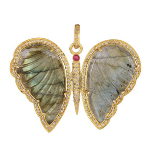 Pave Diamond Pendant Labradorite Butterfly Large Pendant, (DLB-051)