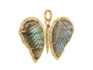 Pave Diamond Pendant Labradorite Butterfly Large Pendant, (DLB-051)