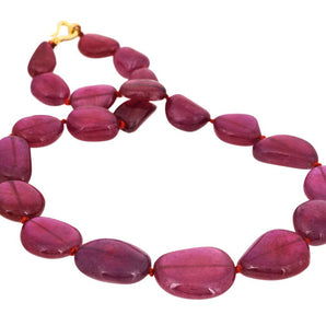 African Ruby Nuggets hand knotted w/ Sterling & Diamond Clasp, Ready to wear Necklace, RBY-NUG-12-24 (D)