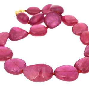 African Ruby Nuggets hand knotted w/ Sterling & Diamond Clasp, Ready to wear Necklace, RBY-NUG-12-22(C)