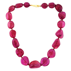 African Ruby Nuggets hand knotted w/ Sterling & Diamond Clasp, Ready to wear Necklace, RBY-NUG-12-22(C)