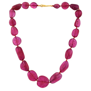 African Ruby Nuggets hand knotted w/ Sterling & Diamond Clasp, Ready to wear Necklace, RBY-NUG-12-25 (B)