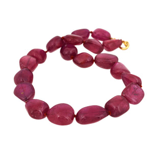 African Ruby Nuggets hand knotted w/ Sterling & Diamond Clasp, Ready to wear Necklace, RBY-NUG-12-22(C)