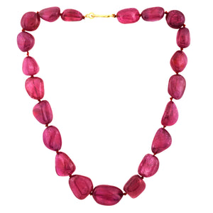 African Ruby Nuggets hand knotted w/ Sterling & Diamond Clasp, Ready to wear Necklace, RBY-NUG-12-22(C)