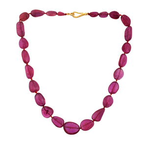 African Ruby Nuggets hand knotted w/ Sterling & Diamond Clasp, Ready to wear Necklace, (RBY-NUG-12-18)