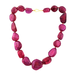 African Ruby Large Nuggets hand knotted w/ Sterling & Diamond Clasp, Ready to wear Necklace, RBY-NUG-18-30 (E)