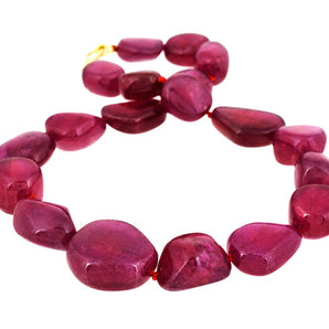 African Ruby Large Nuggets hand knotted w/ Sterling & Diamond Clasp, Ready to wear Necklace, RBY-NUG-18-30 (E)