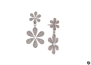 Pave Diamond Daisy Floral Dangle Earring, (DER-1106)