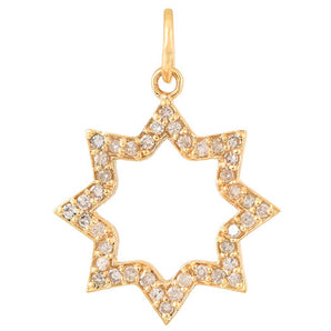 14k Solid Gold & Diamond Open Star Charm, (14K-DCH-812)