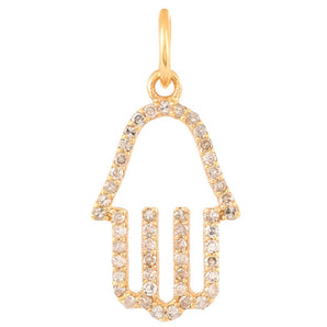 14k Solid Gold & Diamond Hamsa Charm, (14K-DCH-806)