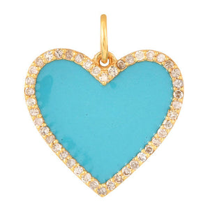 14k Solid Gold & Diamond Turquoise Heart Pendant, (14K-DCH-820)