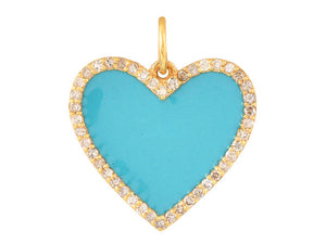 14k Solid Gold & Diamond Turquoise Heart Pendant, (14K-DCH-820)