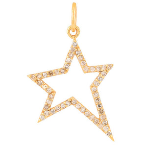 14k Solid Gold & Diamond Star Pendant, (14K-DCH-809)