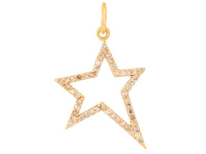 14k Solid Gold & Diamond Star Pendant, (14K-DCH-809)