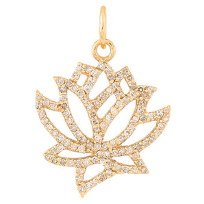 14k Solid Gold & Diamond Lotus Charm, (14K-DCH-801)