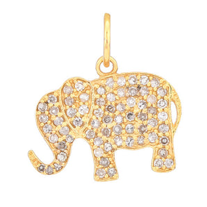 14k Solid Gold & Diamond Elephant Charm, (14K-DCH-824)