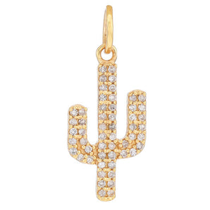 14k Solid Gold & Diamond Saguro Cactus Charm, (14K-DCH-834)