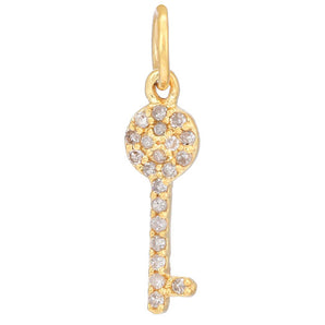 14k Solid Gold & Diamond Vintage Inspired Key Charm, (14K-DCH-832)