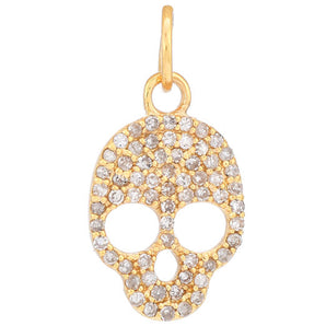 14k Solid Gold & Diamond Skull Charm, (14K-DCH-826)