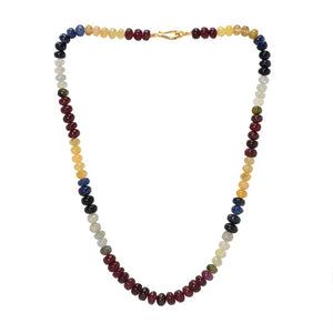 Natural Multi Sapphire Plain Roundel w/ Sterling & Diamond Clasp, Ready to wear Necklace (MSPH-RNDL-8-9)