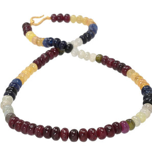 Natural Multi Sapphire Plain Roundel w/ Sterling & Diamond Clasp, Ready to wear Necklace (MSPH-RNDL-8-9)