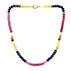 Natural Multi Sapphire Facetted Roundel w/ Sterling & Diamond Clasp, Ready to wear Necklace (MSPH-RNDL-5-9)