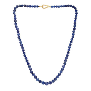 Natural Sapphire Plain Round Beads w/ Sterling & Diamond Clasp, Ready to wear Necklace (SAPP-RNDL-4-8)