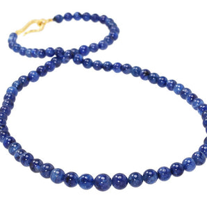 Natural Sapphire Plain Round Beads w/ Sterling & Diamond Clasp, Ready to wear Necklace (SAPP-RNDL-4-8)