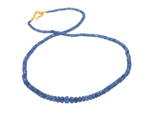 Natural Sapphire Faceted Roundel w/ Sterling & Diamond Clasp, Ready to wear Necklace (SAPP-RNDL-3-5)