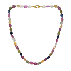 Natural Multi Sapphire Facetted Ovals w/ Sterling & Diamond Clasp, Ready to wear Necklace (MSPH-OVL-7x9)