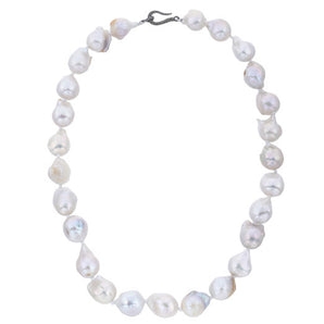 Ready to Wear Finished Hand Knotted Baroque Pearl Chain w/ Pave Diamond Hook Clasp, (DCHN-69)