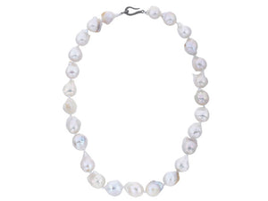 Ready to Wear Finished Hand Knotted Baroque Pearl Chain w/ Pave Diamond Hook Clasp, (DCHN-69)