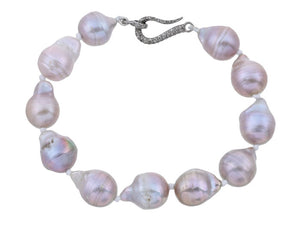 Baroque Pearl Silk Hand Knotted Bracelet w/ Pave Diamond Hook Clasp, (DBG-73)