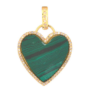 Pave Diamond and Malachite Heart Pendant, (DPS-187)