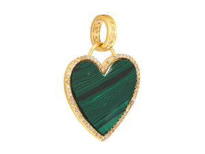 Pave Diamond and Malachite Heart Pendant, (DPS-187)