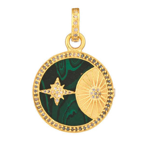 Pave Diamond and Malachite Sun and Star Pendant, (DPS-188)