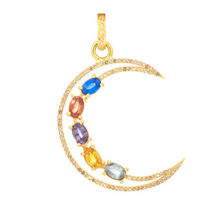 Pave Diamond & Multi Sapphire Moon Pendant, (DPL-2486)