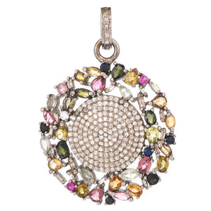 Pave Diamond & Tourmaline Disc Pendant, (DTM-7129)