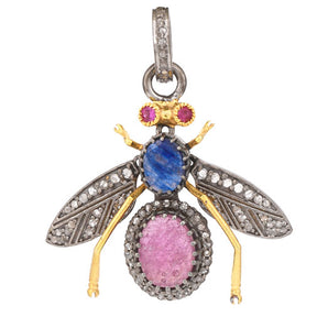 Pave Diamond Bee Fly Pendant w/ Ruby and Sapphire, (DPL-2488)